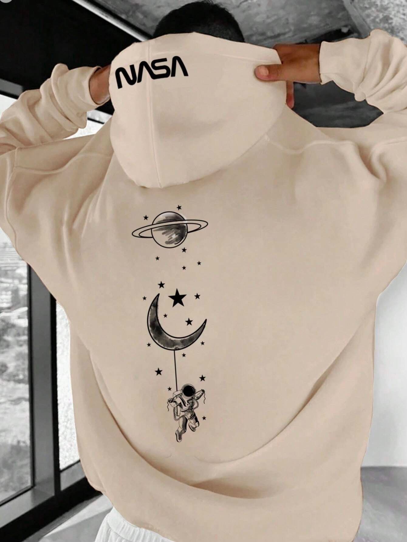 Oversized Men'S Moon and Planet NASA Hoodie