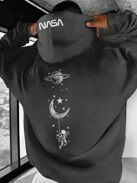 Oversized Men'S Moon and Planet NASA Hoodie