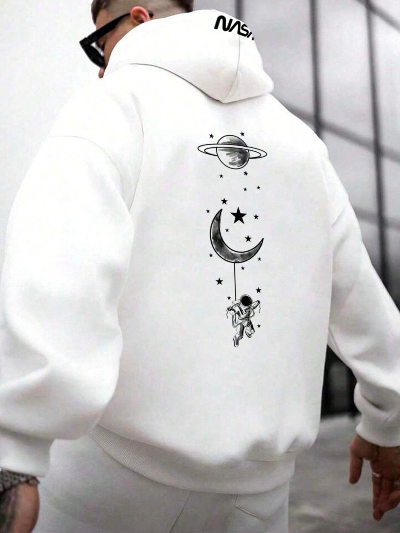 Oversized Men'S Moon and Planet NASA Hoodie